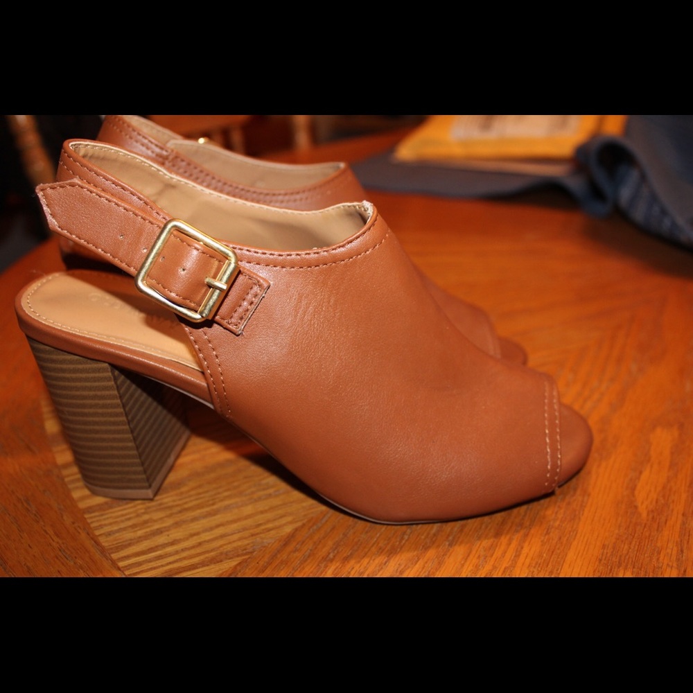 Peep Toe Brown Block Heel Booties